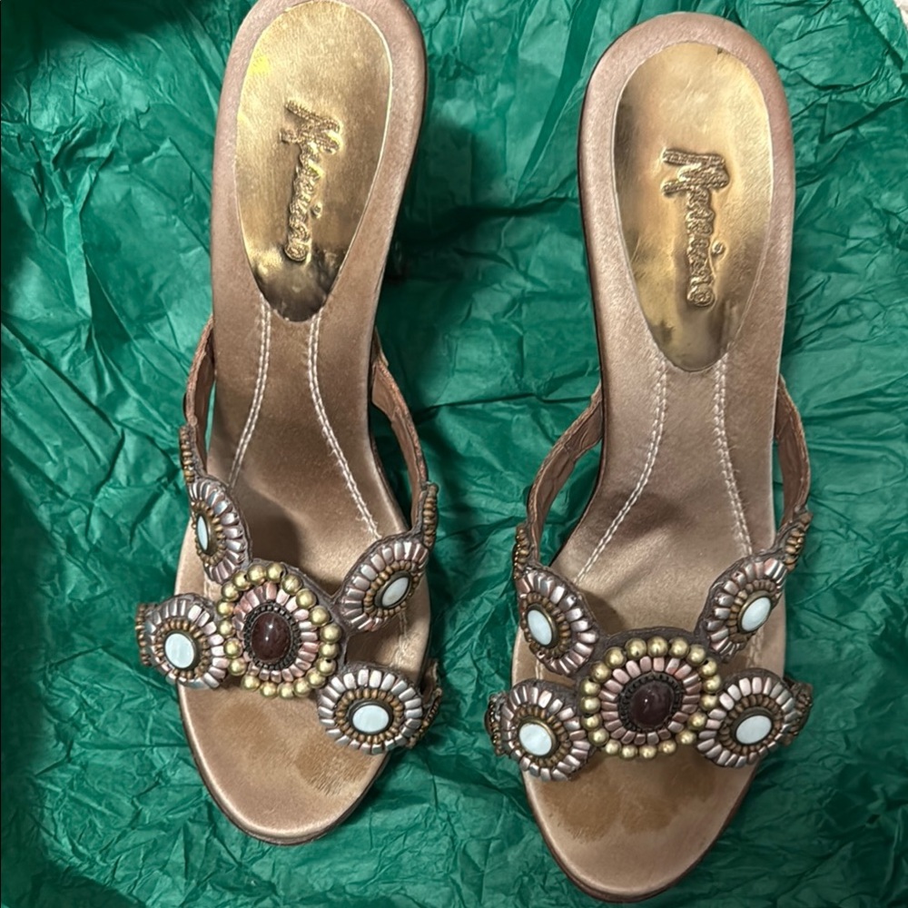 Marciano Gold Heels with Ornate Embellishments